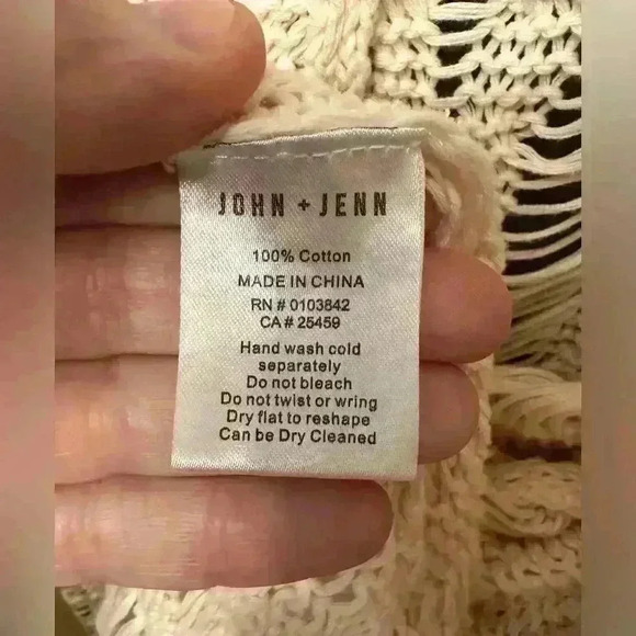 John + Jenn Beige 100% Cotton Long Sleeve Open Knit Cardigan Sweater - Size S - Picture 5 of 7